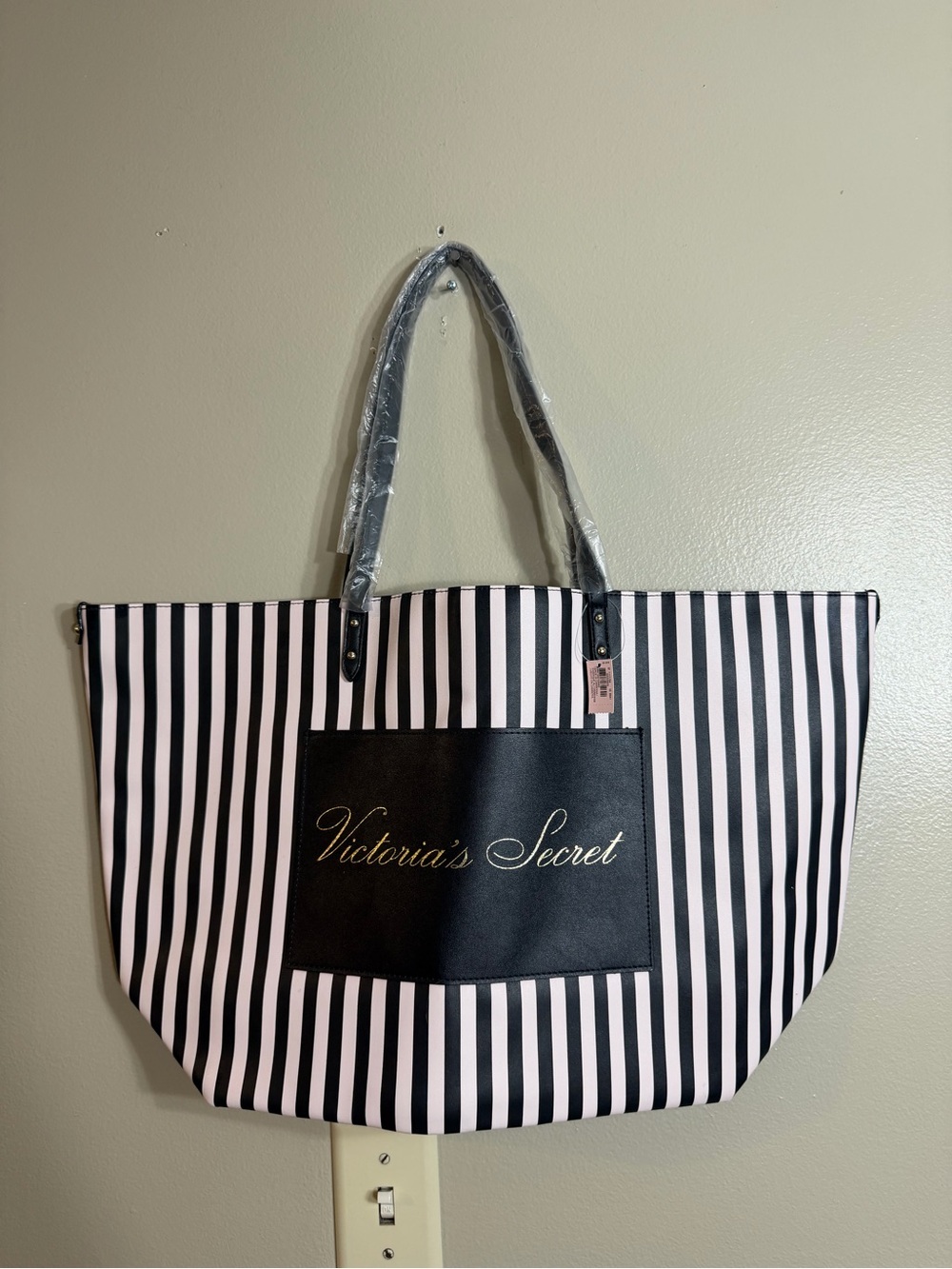 Victoria’s Secret NWT Black Pink Striped Oversized Tote Shopper Bag